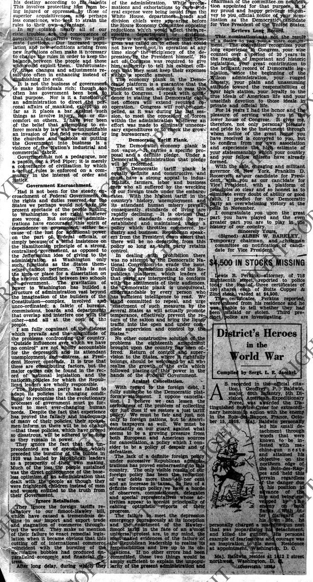 Newspaper Articles on Acceptance Speeches of John Nance Garner